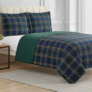 MODERN SOUTHERN HOME STEWART PLAID 3 PC. QUILT SET